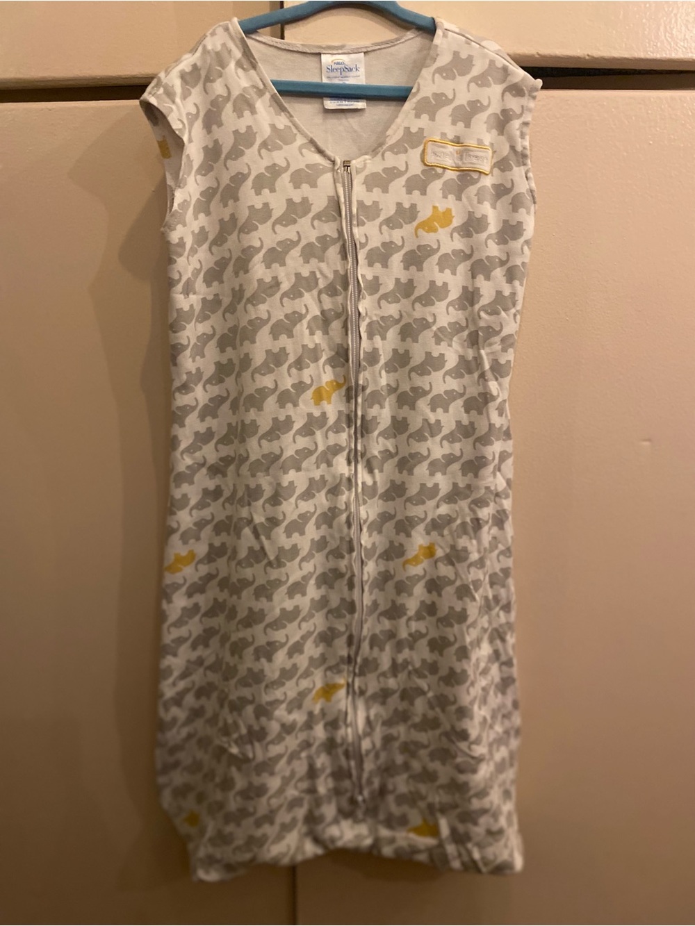 Halo White Sleep Sack with Gray Elephant Print and Yellow Accents